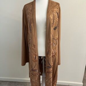 Chico's Brown Embroidered Open Cardigan
